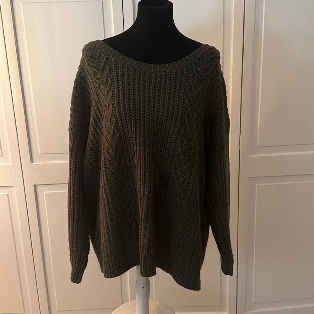 Torrid 3 Army Green Knit Sweater with Satin Bow Tie